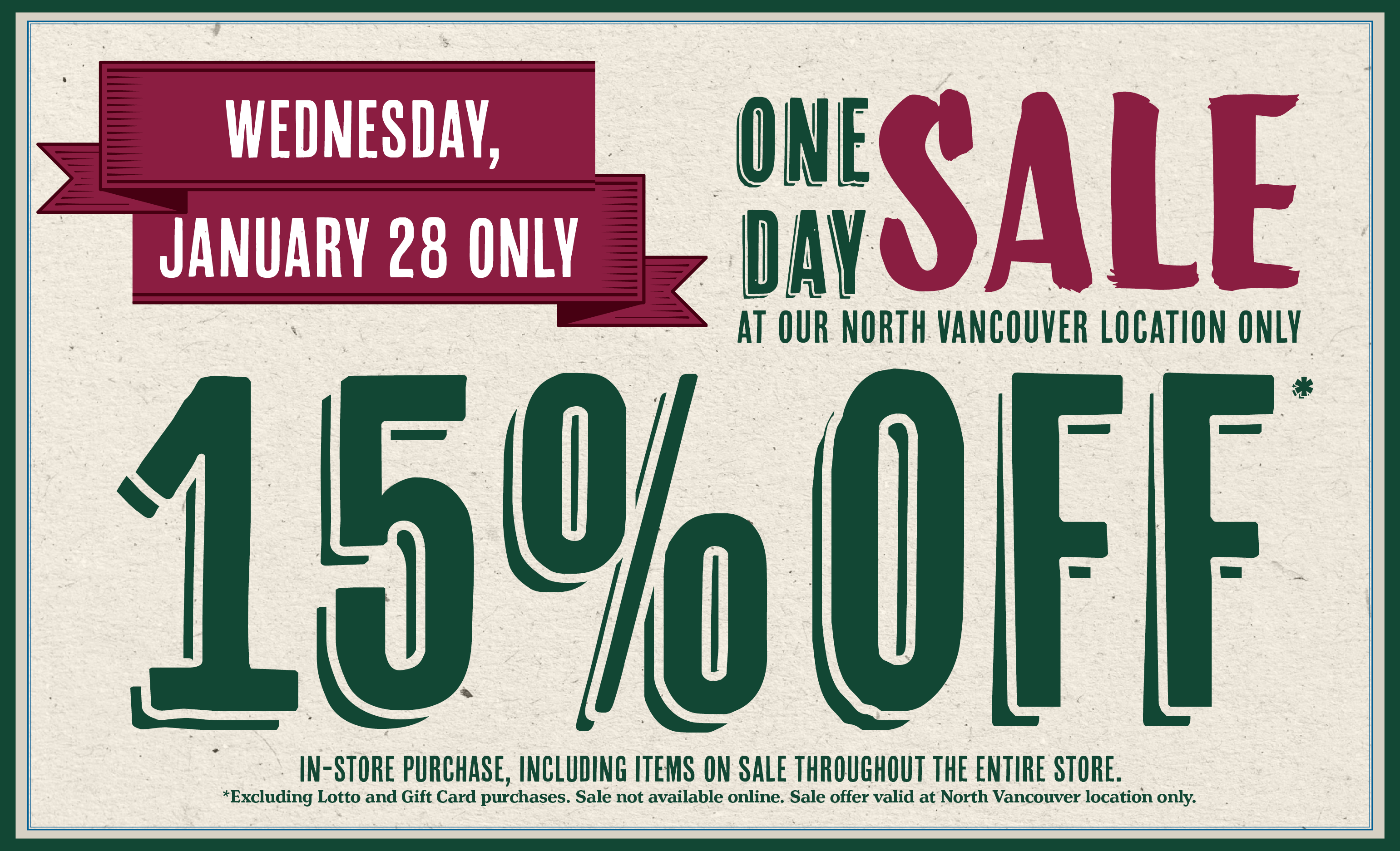 15% off Choices North Vancouver January 28