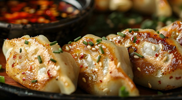 juicy dumplings with asian dipping sauce