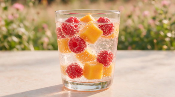sparkling water with mango and raspberry