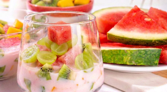 fruit punch with watermelon grapes kiwis mangos