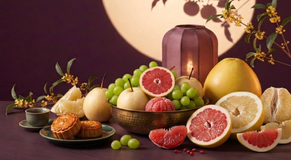 mid-autumn festival fruits pomelo pears grapes
