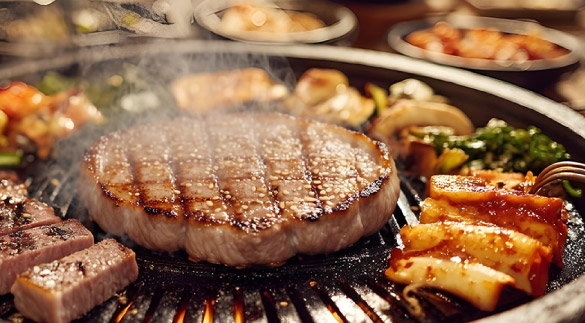korean bbq with pork steak