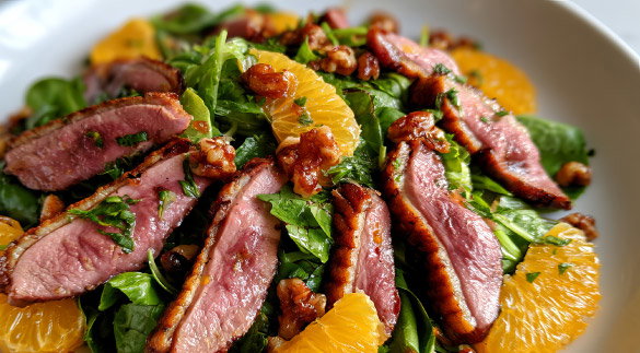 smoked duck breast salad with orange segments