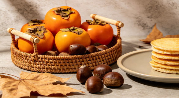 fuyu persimmons and easy peel chestnuts on sale