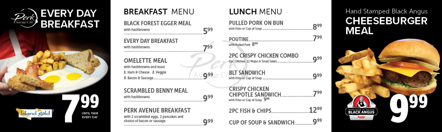 Perk Avenue Restaurant Menu located at Quality Foods Stores