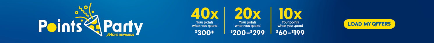 You're invited to Points Party Load My offers to earn up to 40x points on all of your shops from now until October 7th! And don’t forget to shop our flyer for extra points earning opportunities. 